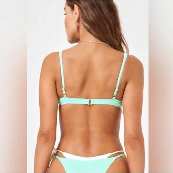 L*Space Fused Zendaya Bikini Top Bright Teal Cream Size Medium NEW - Picture 3 of 7